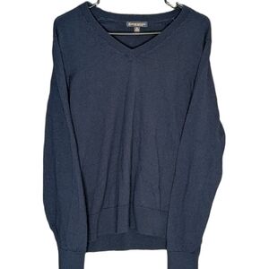 Brooks Brothers Women Extra Fine Merino Wool Sweater V Neck Navy Blue Size XL